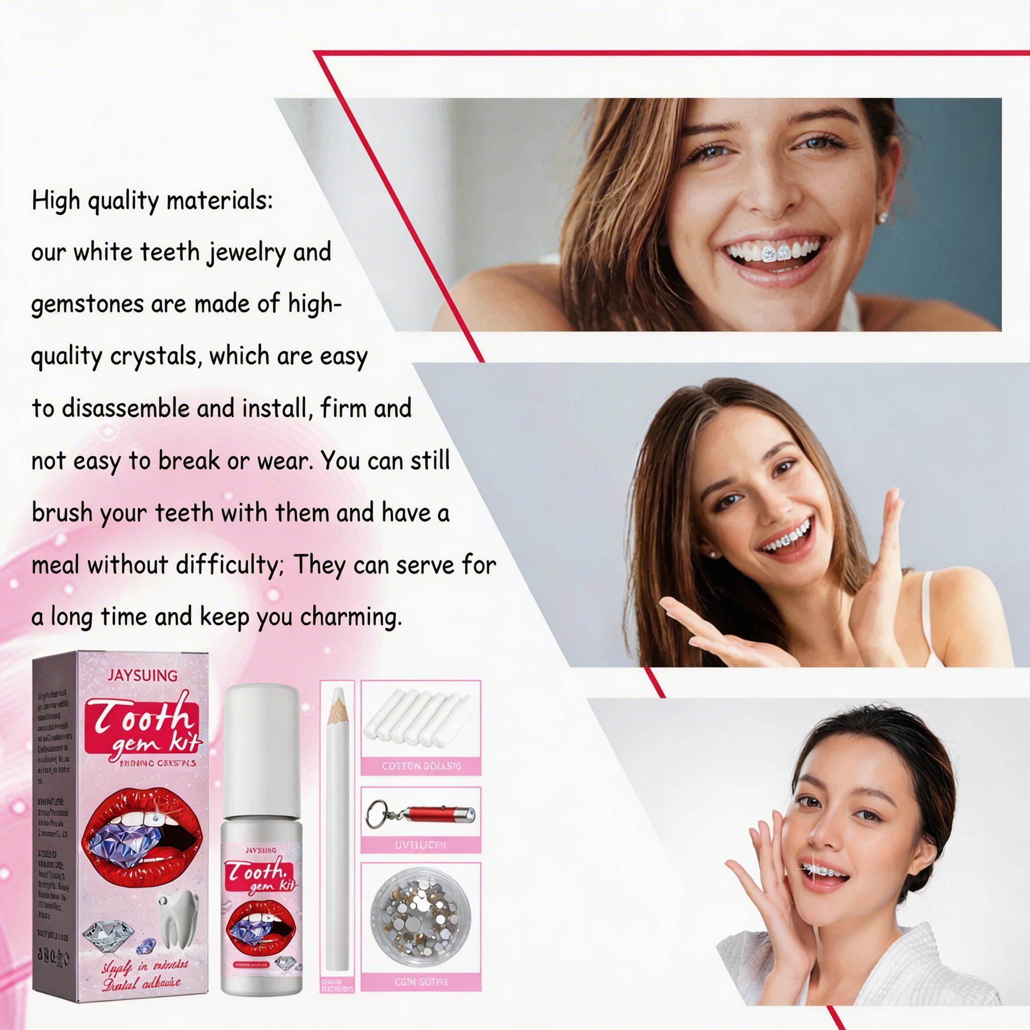 TikTok Shop Teeth Gems Kit  Detachable Easy Install Crystal Tooth Jewels Shiny Stickers for Daily Use Party Accessory