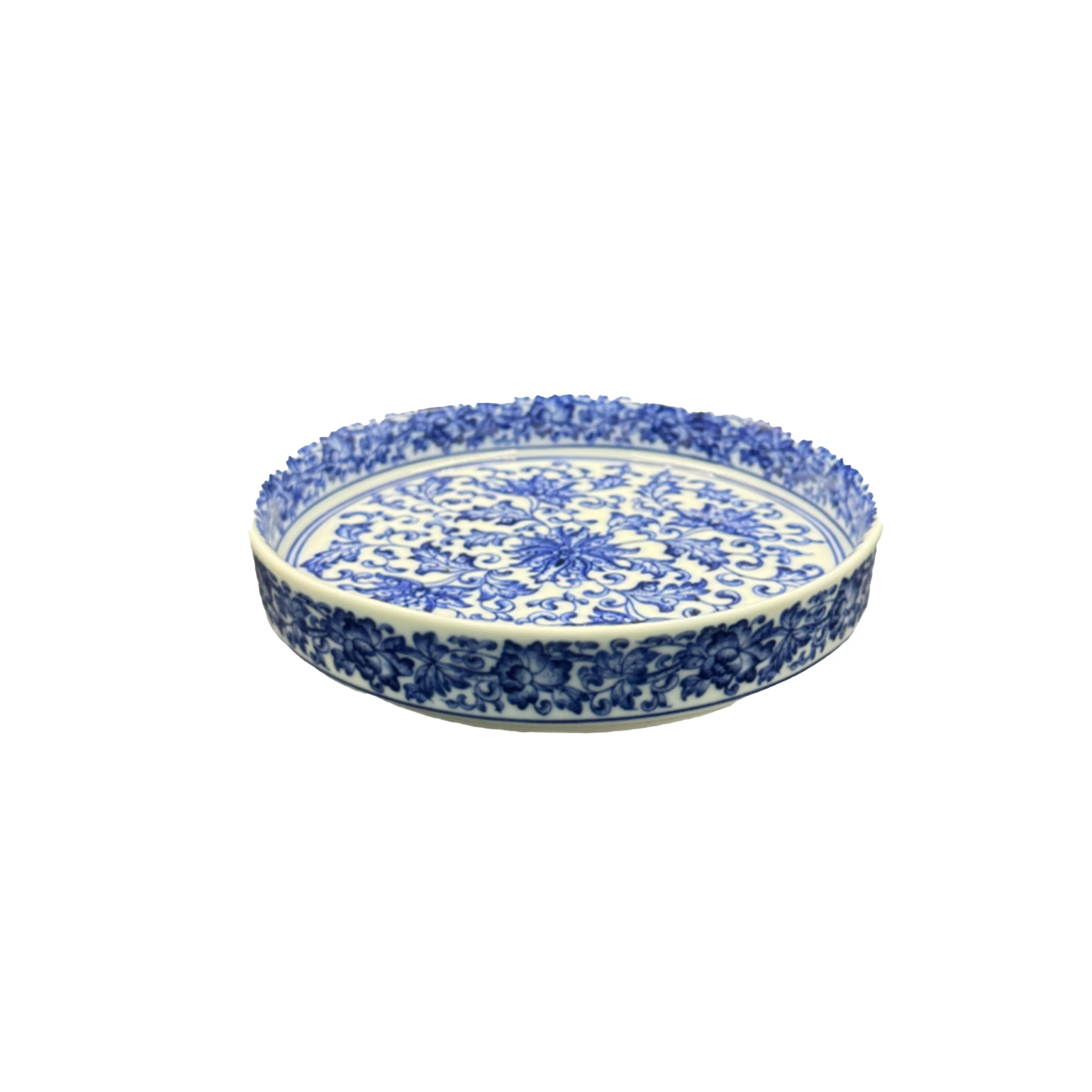 Decorative Plates - 6.54 in Elegant Blue and White Ceramic Plate, Floral Pattern, Smooth Finish for Versatile Table Settings