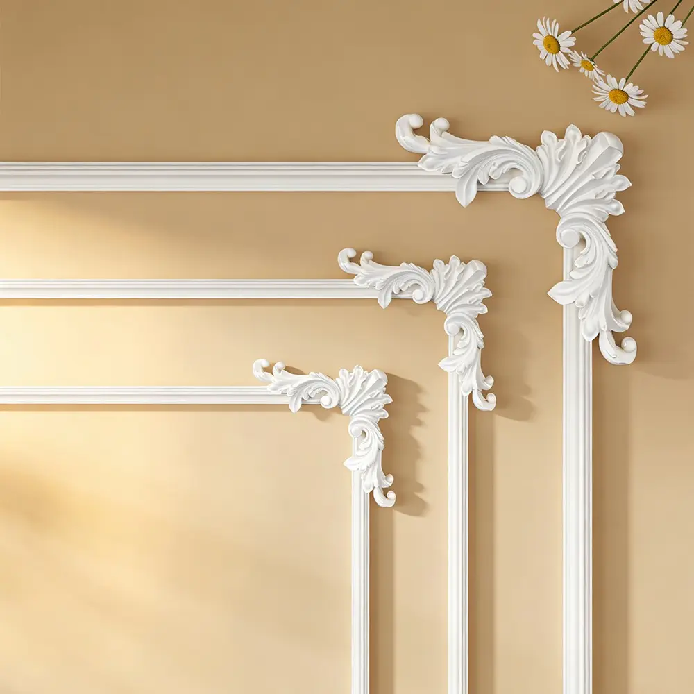 French Style PU Decorative Corner Flowers, Wall and Ceiling Decoration Set, 2 Pieces, Elegant Home Accessories, Wall Hanging Ornament, Wall Ornaments, Decorative Floral Ornaments, Home Decor Items