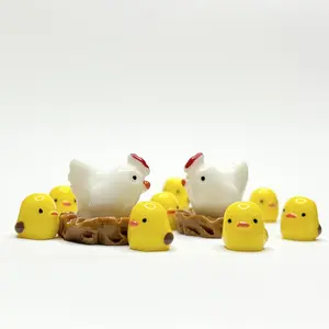 2 Hens, 2 Nests, 8 Chicks, Cute & Fun Mini Chicken Figurines & Chick Miniatures Kawaii Farm Decor Fairy Garden Accessories Spring Easter Desk Ornaments Interior Ornaments Landscape Decor Home Gifts