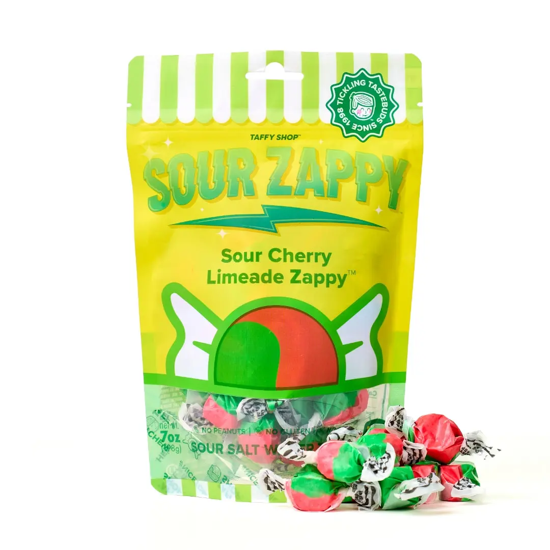 Taffy Shop, SOUR Cherry Limeade Zappy Salt Water Taffy - Gourmet Soft, Sweet & Tangy Candy