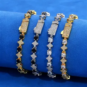 Premium Luxury Star 6mm Cross Star Tennis Moissanite Bracelet Necklace Hip Hop New Black White Moissanite Tennis Bracelet Necklace for Girl Boys Friends Jewelry Gift