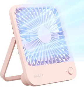 JISULIFE Desk Fan Battery Rechargeable, 4500mAh 180°Foldable Portable Personal Fan, 4 Speeds Adjustable Long Battery-life for Home Office Travel Outdoor Gifts for Women Men-Pink
