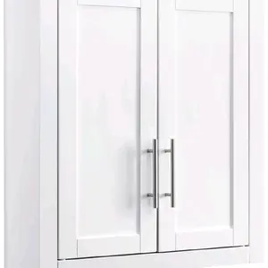 Wall Mount Bathroom Wall Cabinet Kitchen Storage Cupboard Cabinet with 2 Doors White Finish Modern Design
