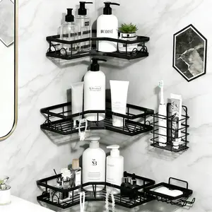 Bathroom & Kitchen 2026 Viral Hit! Bathroom & Kitchen Corner Organizer - 5 Piece Set, Punch-Free Suction Cup Storage Caddy, Space Saver for Shower & Countertop