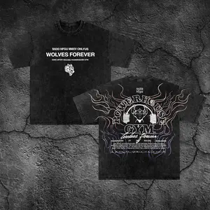 Wolves PowerHouse Gym Oversized Washed T-shirt, Gym Apparel, Workout Wear, Training Men's Top, Aesthetic Shirt, Discipline, Strength, Focus