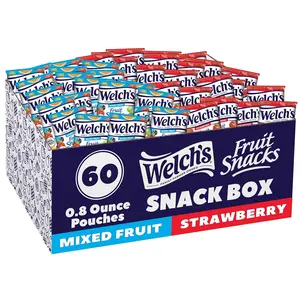 Welch's Fruit Snacks, Mixed Fruit & Strawberry Snack Box, Gluten Free, 0.8oz Snack Packs (Pack of 60)
