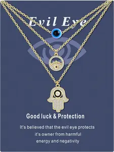 3Pcs Evil Eye Gold Necklace Set for Women Men Teen 14K Gold Plated Evil Eye Hamsa Hand Layered Necklace Protection Blue Eye Necklace Nazar Necklace