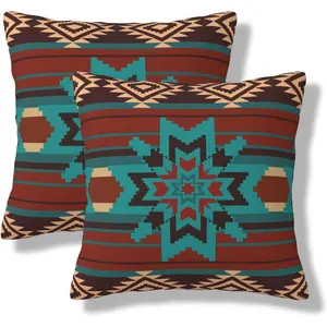 Aztec Throw Pillow Covers 18x18 Set of 2 Western Southwest Rustic Turquoise Pillows Cover Tribal Navajo Mexican Square Cushion Case Decorative Pillow Cases for  Couch Bed