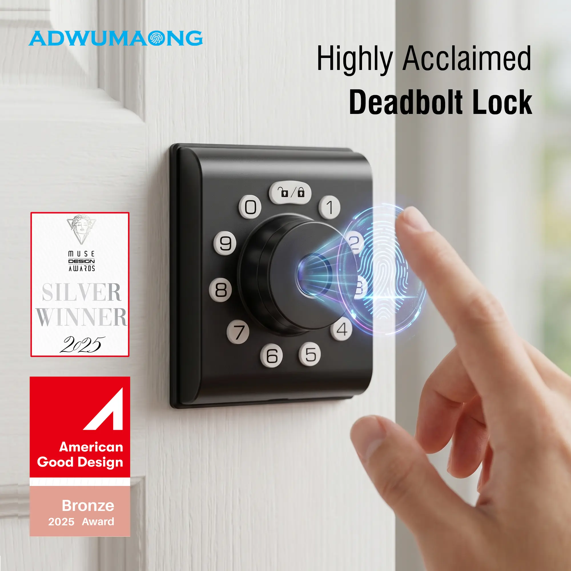 ADWUMAONG 3-in-1 Door Security Lock - Digital Keypad Lock, Electronic Code Access, Fingerprint Unlock & Physical Key for Apartment, House Use