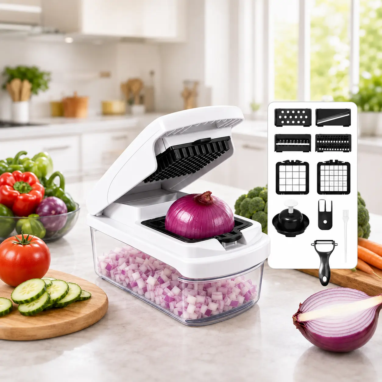 15 in 1 Multifunctional Vegetable Chopper, Garlic Chopper, Onion Potato Grater,Vegetable Cutting Machine,Kitchen Accessories Utensils