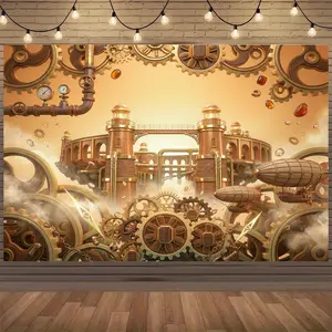 Large Steampunk City Polyester Party Banner, Photo Props for Home Wall Party Decor & Gifts