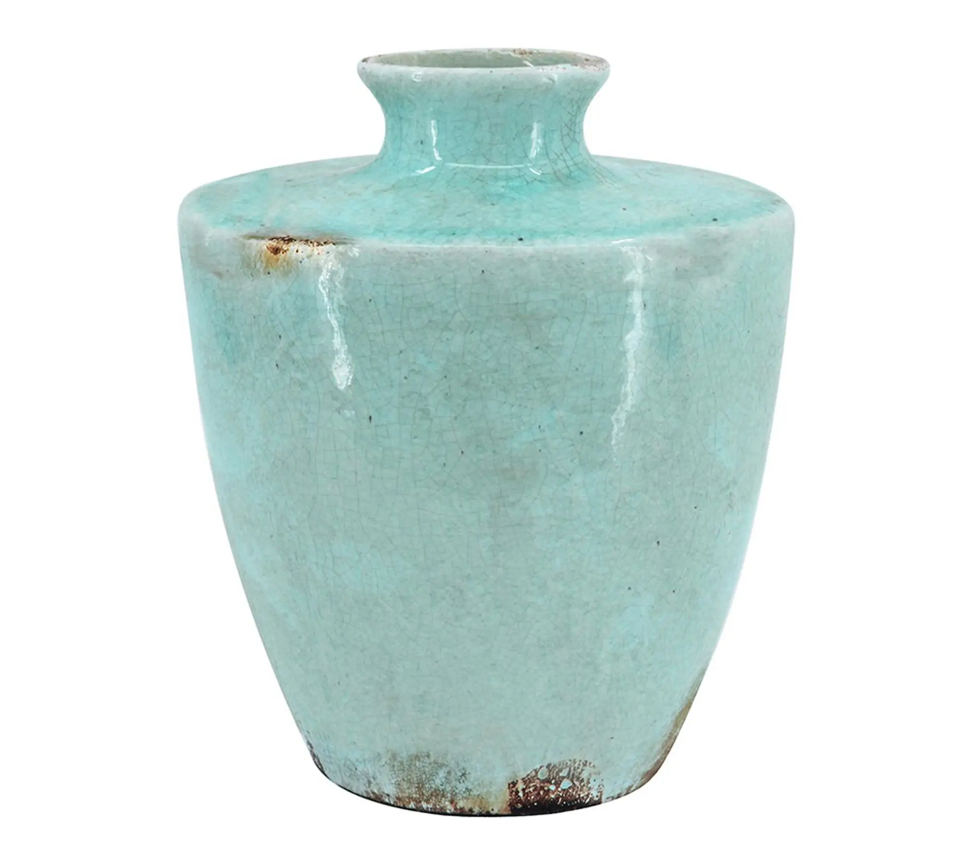 HomeRoots 12" Aqua Terracotta Crackle Glaze Round Vase
