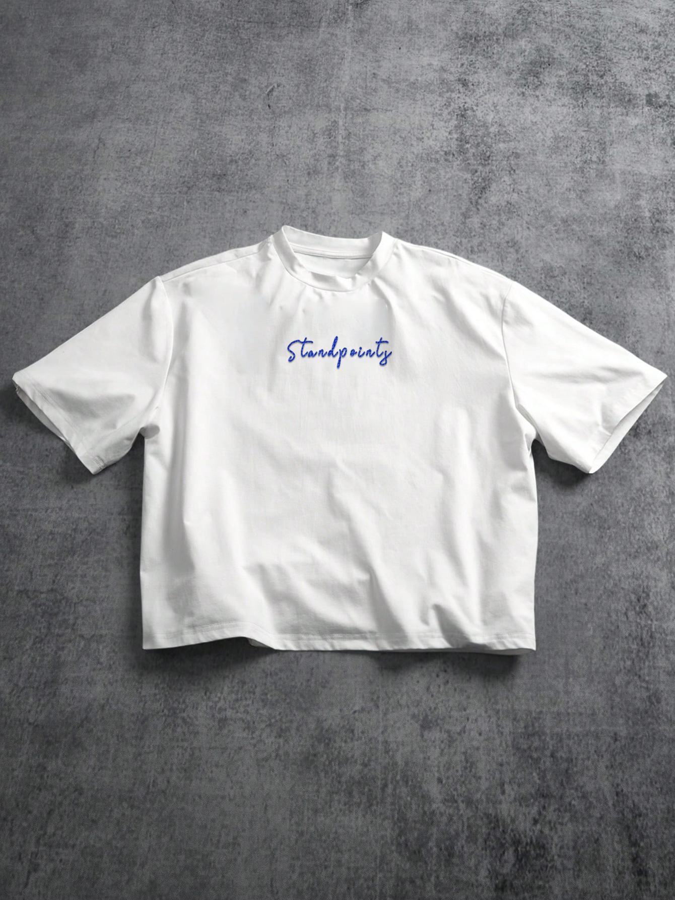 Unisex two-piece set, cropped Y2K street style. Short-sleeve loose oversized top featuring a curved back and towel embroidery with lettering. Perfect for summer fashion styling and trendy parties; an ideal gift for a boyfriend or husband.