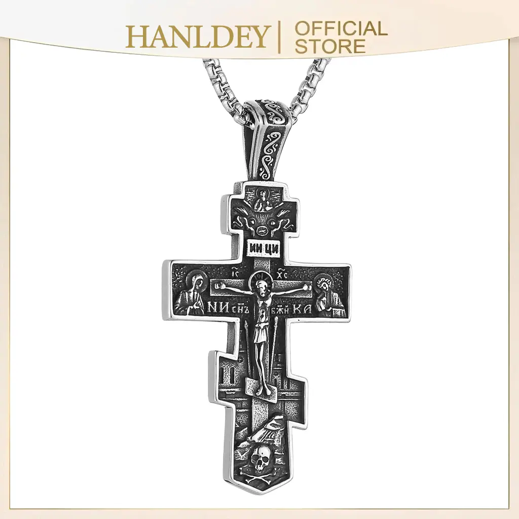 Eastern Orthodox Cross Necklace - Retro Jesus Crucifix Byzantine Faith Pendant, Stainless Steel Men's Jewelry, Religious Gift for Men & Cross Necklace Women, Faith Pendant Necklace, Cross Necklaces