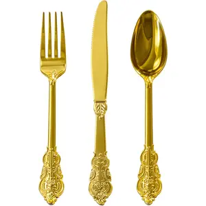 300 Pack  Plastic Silverware Set - Heavy Duty Disposable Cutlery, Includes 100 Forks, 100 Spoons, 100 , Elegant  Design for Weddings, Parties, Thanksgiving, and Daily Use