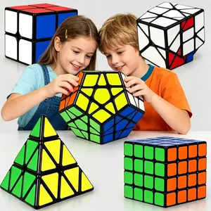Speed Cube Set, 5 Pack Puzzle Cube Bundle Includes 2x2 4x4 3x3 Pyraminx Pyramid Megaminx Windmill Magic Cube, Smooth Turning Brain Teaser Fidget Toy, Ideal Gift for Kids Adults
