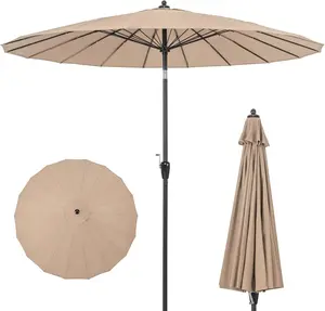 Vallmore 9 FT Vented Terrace Parasol with 18 Fiberglass Ribs, Push Button Tilt & Crank, Fade-Resistant 180G Top, Aluminum Pole for Table, Poolside, Garden (Tan, Wine, Navy, Turquoise)