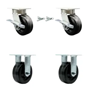 Service Caster SCC-KP30S520-PHR-SLB-BSL-2-R-2 Kingpinless Phenolic Swivel Top Plate Caster with 5 x 2 in. Black Wheels - 4000 lbs Total Capacity - Set of 4