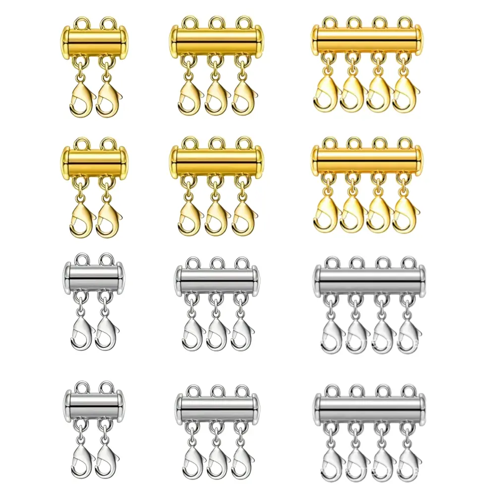 12 Pcs Magnetic Slide Lock Necklace Layering Clasps - Multi-Strand Slide Tube Connectors for DIY Jewelry Accessories