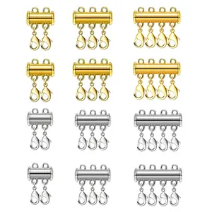 12 pcs necklace layering clasps, magnetic slide lock clasp, necklace connector, multi strands slide tube clasps