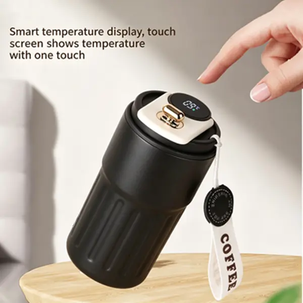 Stainless Steel Double Wall Insulated Travel Mug - LED Touch Screen Smart Temperature Display, Vacuum Lid, 6-Hour Warmth Retention, Beverage Flask, Kitchenware Drinkware