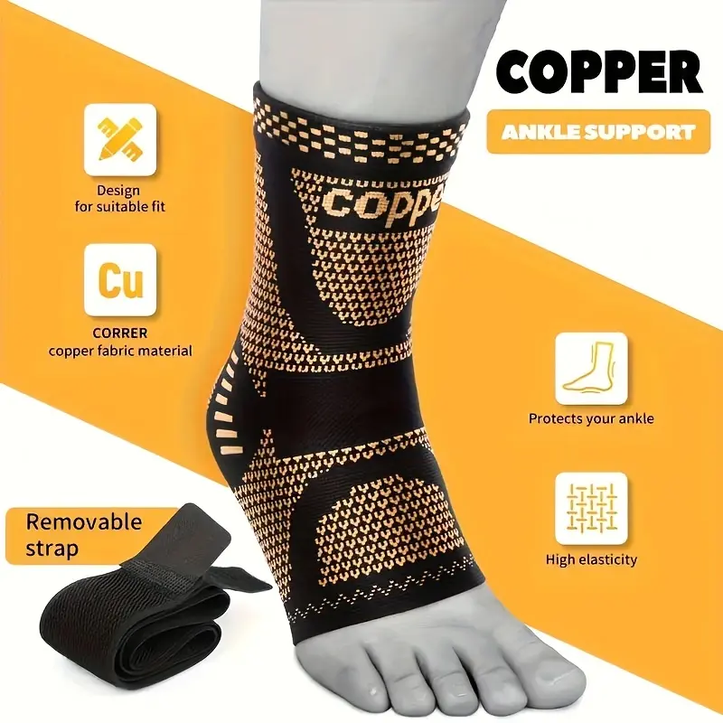 2 Pack Copper Infused Ankle Compression Cuffs & Support Braces - Breathable High-Elasticity Nylon, Adjustable Straps for Sports Stability (2 Sets)