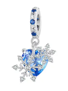 Pure Silver S925 Snowflake Heart Pendant, Platinum Coated Blue Zircon Necklace, Sliver Color Material, Elegant Jewelry for Women