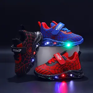 2025 Autumn/Winter Halloween Christmas New Style Mesh Spiderweb LED Light Casual Sneakers Boys Red Blue Comfortable Breathable Material