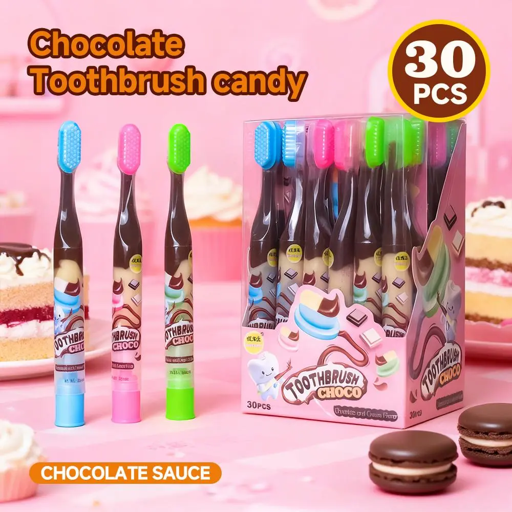 Toothbrush-Shaped Chocolate Spread 30 PCS/box Cookie Dipping Chocolate Easy Squeeze Smooth Creamy Cookie Topping Kid-Friendly Gluten-Free Kids' Birthday Parties Resealable Squeeze Tube