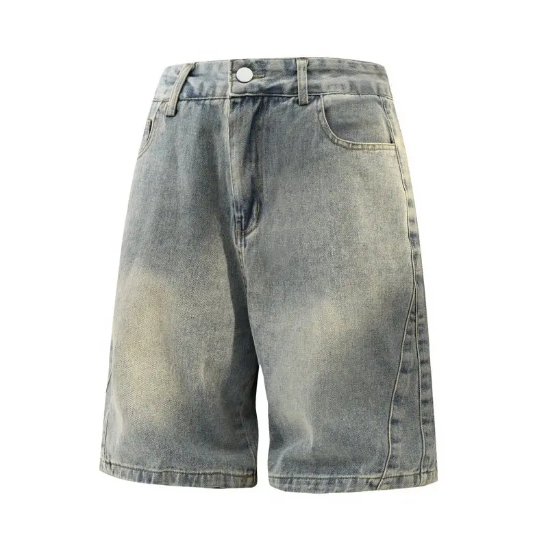 Men's Plain Denim Shorts, Retro-Style Straight Cut in Soft Cotton, Simple and Stylish for Casual Wear or Parties, Male Clothing, Men's Shorts, Retro Chic, Menswear, Cold Wash, Cotton Poly, Mid Waist, Above The Knee