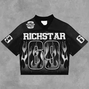 Vintage Rich Star No 69 Graphics Blokecore Blokette V-Neck T-Shirt (Black Edition) Football V-Neck Retro Summer Trendy Baseball Jersey Shirt Gift For Him Gift For Her Birthday, Baseball Jersey Outfit, AOP Merch, Outfit for Baseball Shirt Fan