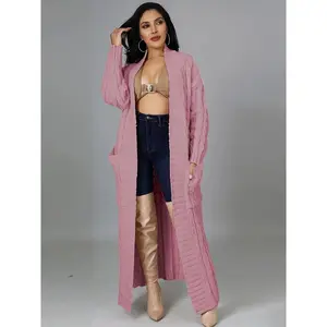 Extra-LongCableKnitCardigan-Cozy&StylishSolidSweaterwithPracticalPockets-PerfectforWomensCasualWear