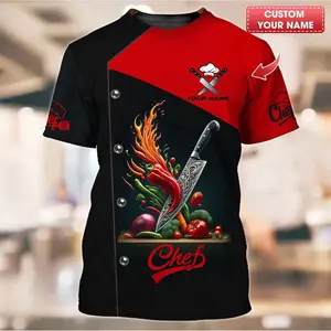 Chef T-shirt de chef personnalisé – Couteau de cuisine enflammé avec éclaboussures de légumes dynamiques