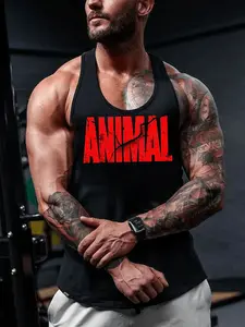 Men's Cracked Animal Graphic Tank Top, Slim Fit Sleeveless Gym Training Shirt, Sporty Style Quick-Dry Workout Wear