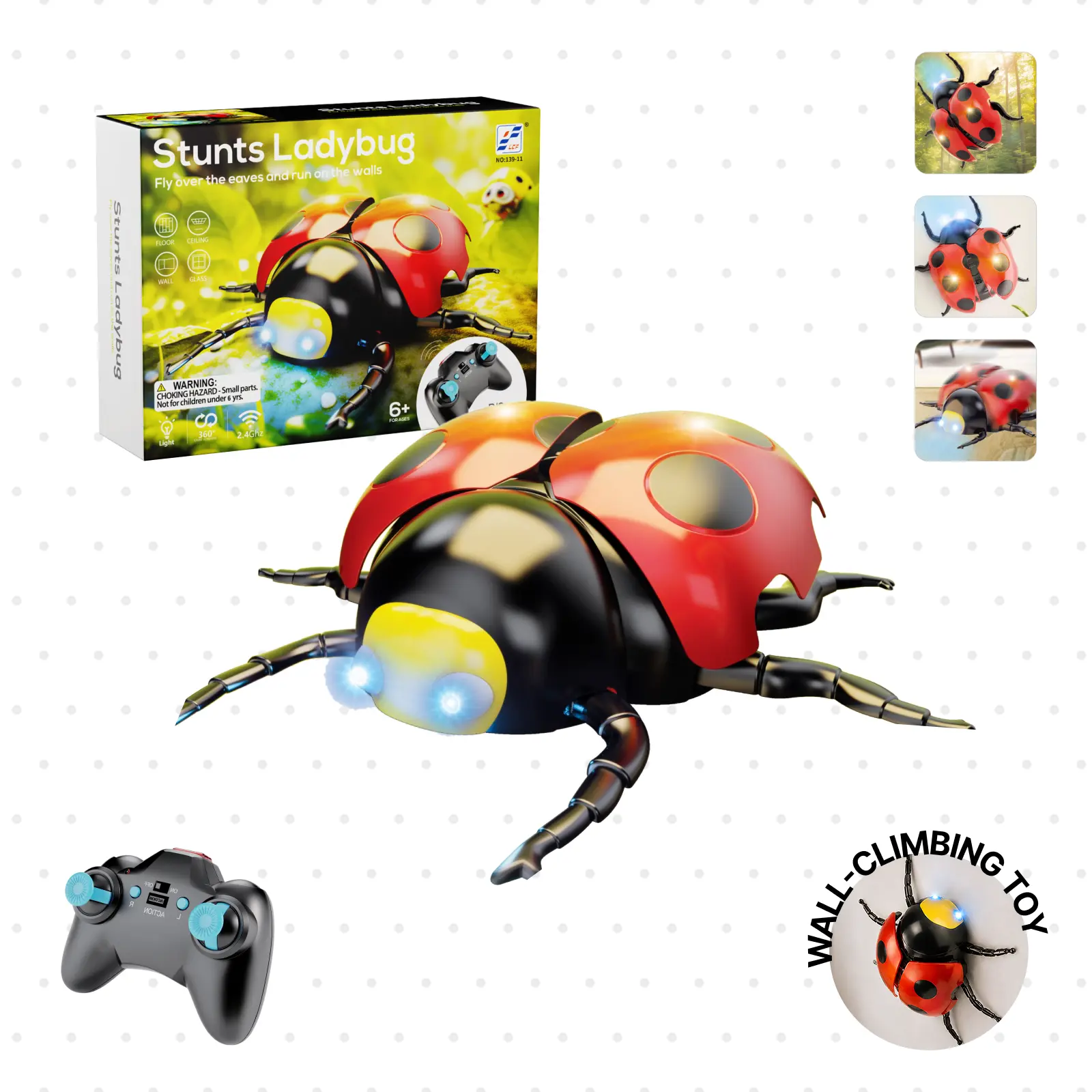 MiniGear Wall Climbing Beetle RC Car - Radio-Controlled Cars with Opening Wings, 360° Rotating LED, Crawls on Floor, Walls & Ceiling, Fun Gift for Kids Age 3-10, Rc Cars