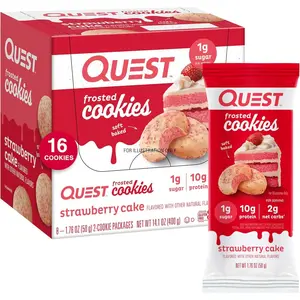 Quest Nutrition Frosted Cookies Twin Pack, Strawberry Cake, 1g Sugar, 10g Protein, 2g Net Carbs, Gluten Free, 16 Cookies