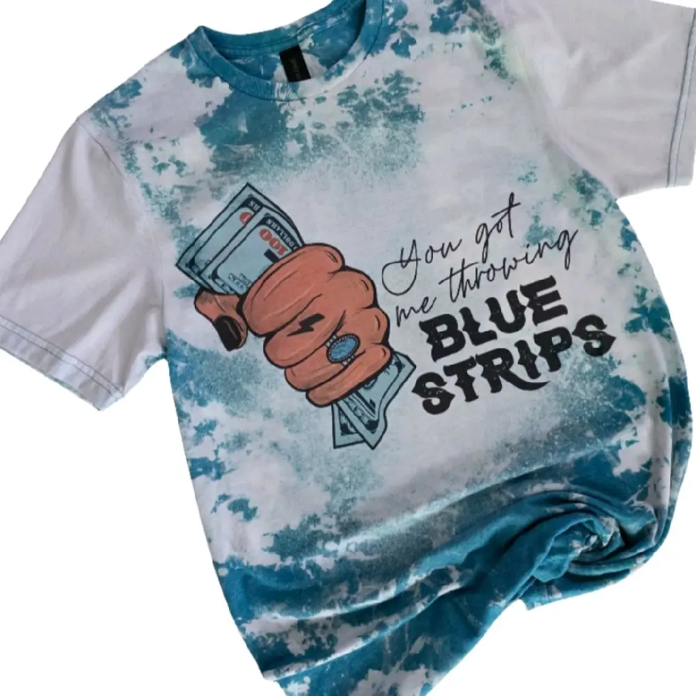 Blue Strips Sublimation Bleached Tee - Loose-Fitting Crew Neck Shirt, Comfortable Fit, Stylish Design for Rock - Streetwear, Style Tshirt