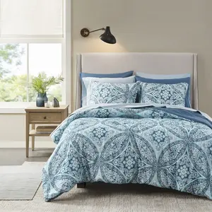 6/9 Piece Bed in a Bag Set with Medallion Print & Coral Sheets Soft Microfiber Side Pocket Fitted Sheet for Comfortable Sleep