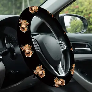 1pc 1.6x15 inch Highland cow sunflowers Pattern car steering wheel cover, non-slip and comfortable, car interior accessory, Automotive, no inner ring, easy to install and remove, suitable for all car models, holiday gift, 3.12CYJ-8