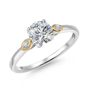 Gem Stone King IGI Certified Engagement Ring 925 Silver and 10K Yellow Gold | 0.78 Cttw | Center 0.75 Ct Round Cut | D-E Color | VS1-VS2 Clarity | Wedding Engagement Anniversary Promise Ring For Women