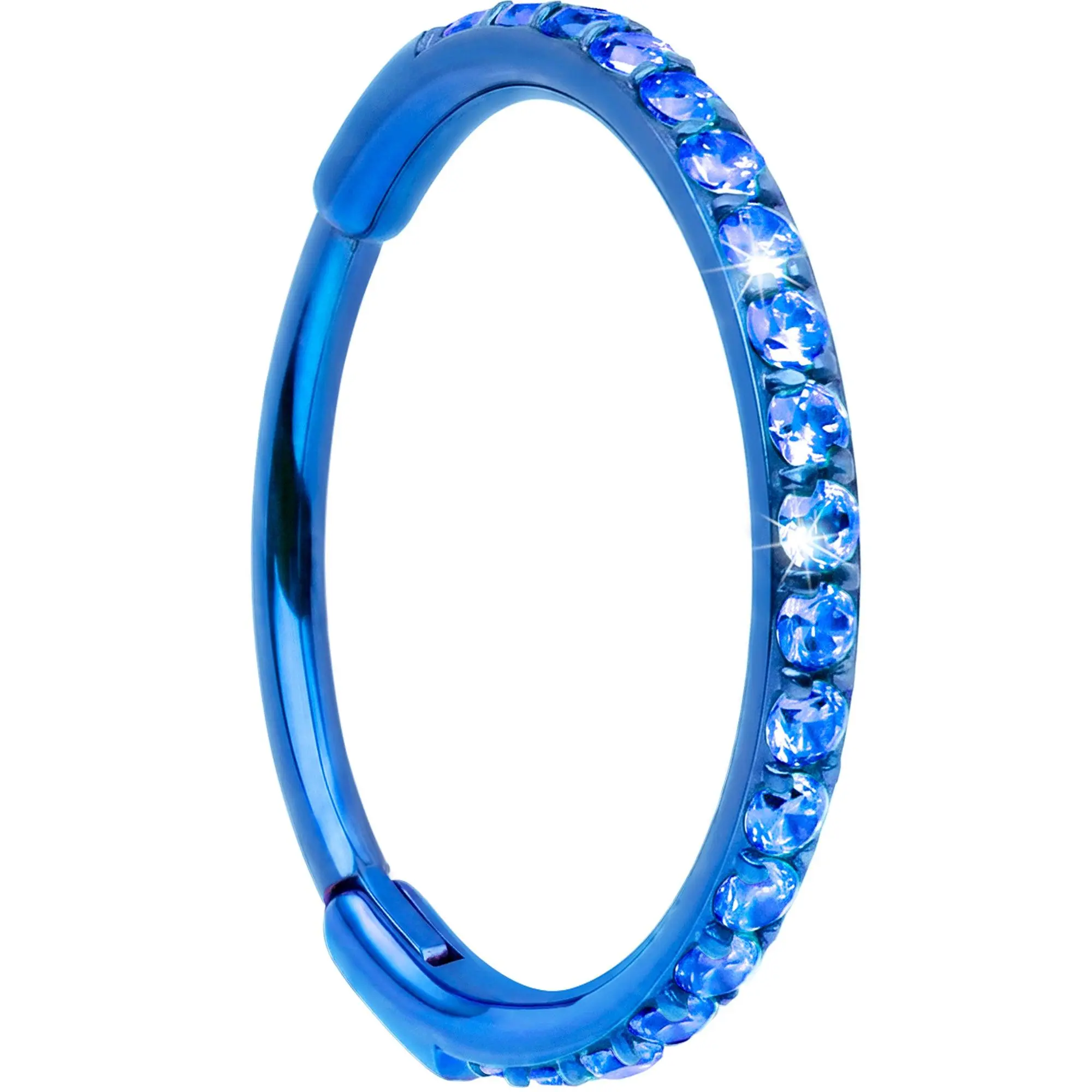 20G Micro Gem Implant Grade Titanium Hinged Nose Hoop - Blue CZ Nose Ring