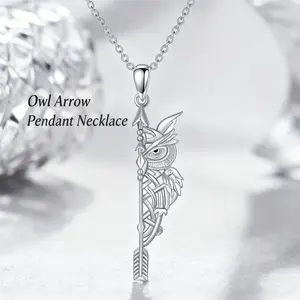 Unique & Creative Owl Arrow Necklace with Stainless Steel Chain: A Stylish Trendy Accessory for Men & Women, Cool Half-Owl Jewelry, Perfect Festival & Birthday Gift!