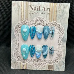 JudithArtNail Handmade Ocean elements Almond Press on nails
