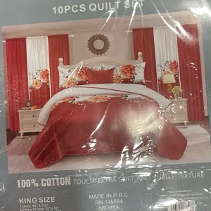 10 pcs Quilt King Size Set 100% Cotton Extra Soft Subtle Texture Made in P.R.C. RN 145564 NY USA