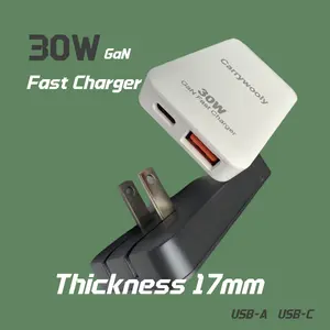 2-in-1 Pocket Gan Foldable Charger Plug for iPhone 17 USB C,Travel Essentials Brick Multiport,Lightening+ Type C ,30W Fast Charging Foldable Block for iPhone 17 Pro/16/15/14/13,iPad,Galaxy