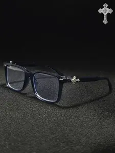 Unisex Geometric Frame Glasses, Criss Cross Design, Casual Fashion Accessory, Decorative Lens, All Seasons Wear, PC Material