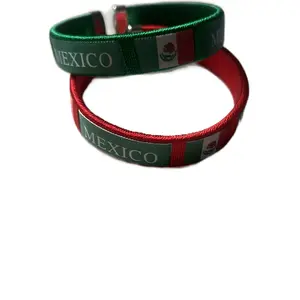 Mexico Bracelet - Green and Red Striped Design, Text,Adjustable Fit,