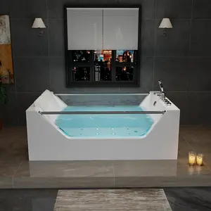 71" Freestanding Combo Massage Whirlpool Inline Heater 2-Person Bathtub with Dual Glass Design