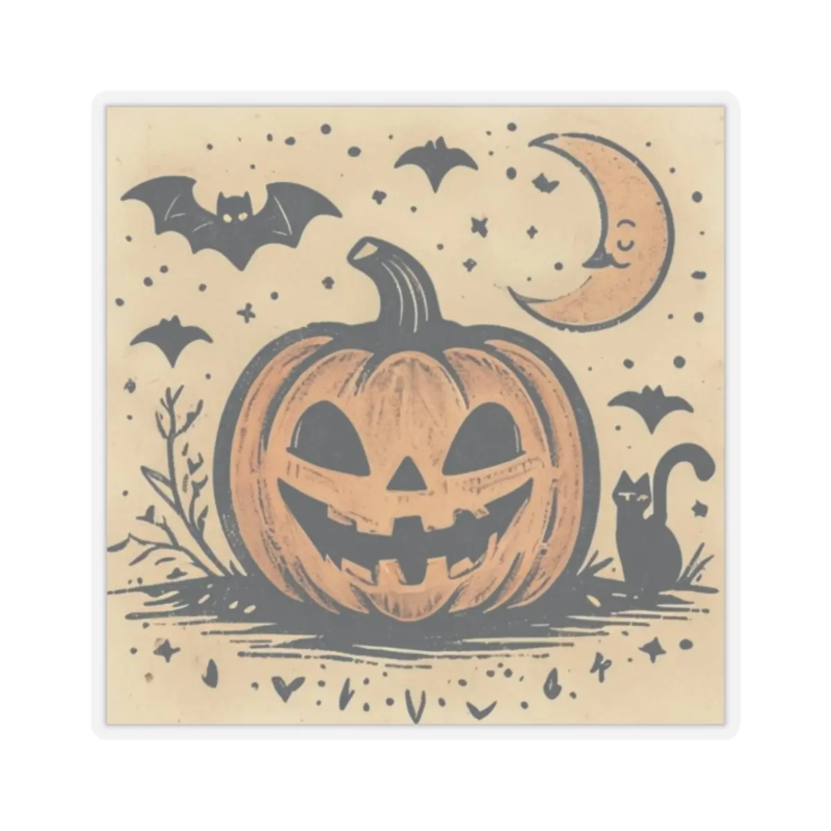 Halloween Pumpkin Kiss-Cut Stickers, Spooky Decor, Fall Seasonal Stickers, Trick or Treat, Cats and Bats